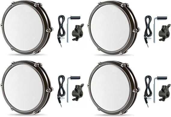 4 Pack - Alesis Nitro Max 8 Inch Single-Zone Mesh Tom Pad with Clamp and Silverline Audio 10ft Trigger Cable Bundle