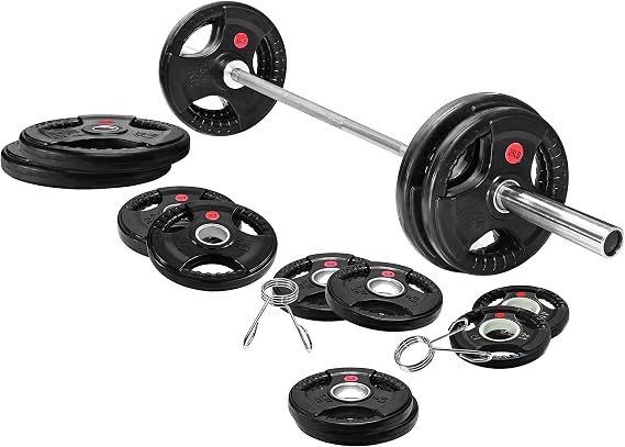 Fitvids Olympic Cast Iron Plate for Strength Training and Weightlifting, Pairs, Sets or Set with Barbell, Multiple Sizes