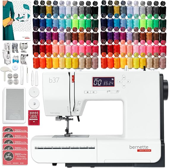 Bernette B37 Computerized Sewing Machine with 100 Thread Spools & Color Matching Bobbins