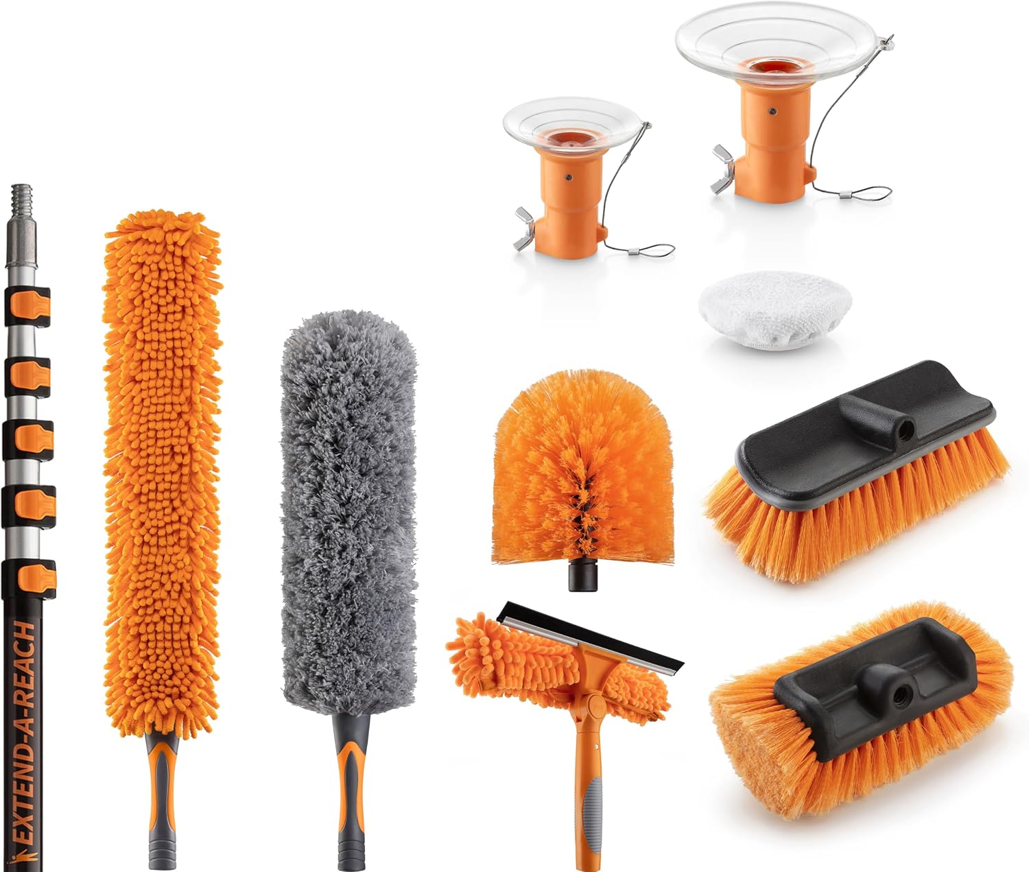 30 ft High Reach Duster Kit & Vinyl Siding Brushes with 5-24 ft Extension Pole & Light Bulb Changer Kit  Exterior & Interior House & Gutter Cleaning Brush  2 Suction Cups & Microfiber Cloth