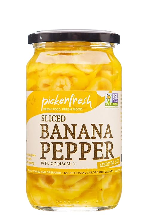 Pickerfresh Banana Peppers - Deli-sliced Pepper Rings - Medium Hot Deli Style Chili Pepper - Simple Ingredients - Non-GMO, Gluten Free, No Artificial Color - 16 oz