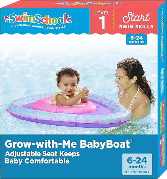 SwimSchool Infant Baby Pool Floats, Free Swimming, Super Buoyant Ages 6-24 Months Multiple Colors/Styles Adjustable Canopies and Seats, Splash & Play Baby Floaties