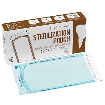 1000 5.25 x 10 Self Sealing Sterilization Pouches - Autoclave Sterilizer Bags Pouch for Sterilizing Dental Medical Instruments and Cleaning Tools - Latex-Free, Color Changin Indicator by PlastCare USA