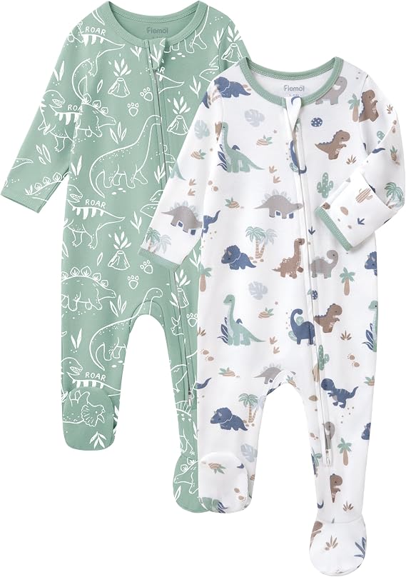 Baby Sleepers 100% Cotton Footie Pajamas, Newborn 0-3 3-6 6-9 Months with 2-Way Zipper, 2pcs PJs Baby Boy Clothes
