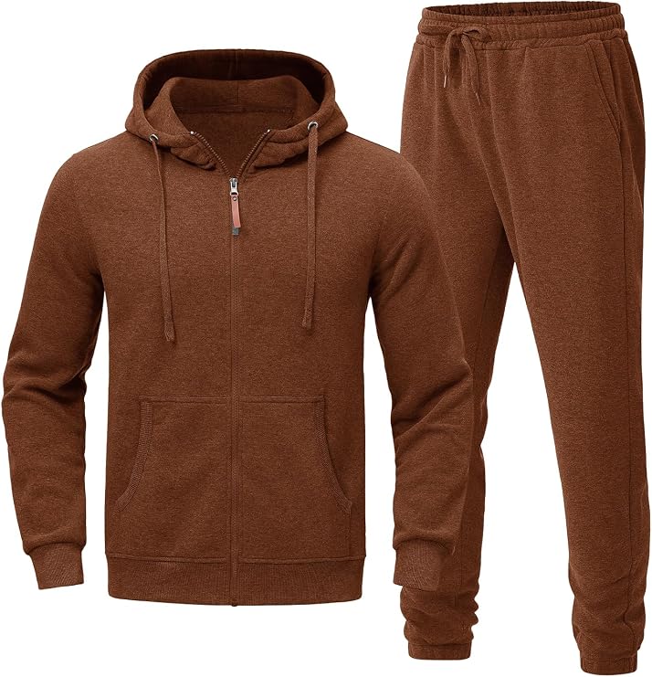 Mens Hooded Tracksuit 2 Pieces Set Zip up Fleece Sweatsuit Casual Outdoor Sports Jogging Suits Set