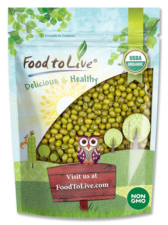 Food to Live Organic Mung Beans, 1 Pound Non-GMO, Whole Dried Beans, Green Gram, Sproutable, Kosher, Sirtfood. Good Source of Fiber and Protein.
