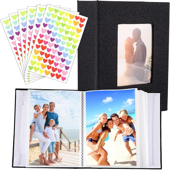 4x6 Photo Album, Black Photo Book, 80 Photos Pockets, With Stickers | Cloth Cover, Slip-In Pockets, Personalisable Cover Window, For Photos, Postcards And Artwork, Lightweight And Giftable
