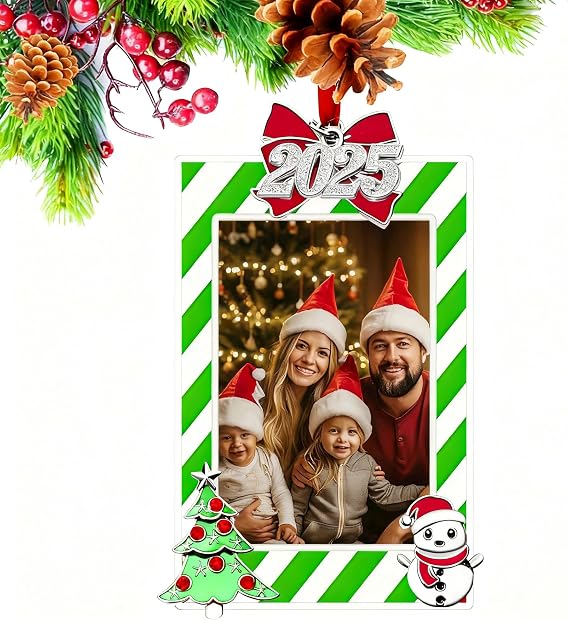 ZUNON Christmas Photo Frame Ornaments for Display Picture, Hanging Decoration, Picture Frames for Holiday Home, Party, Xmas Tree Decor 2025 Wedding Decoration (Green Photo Frame)