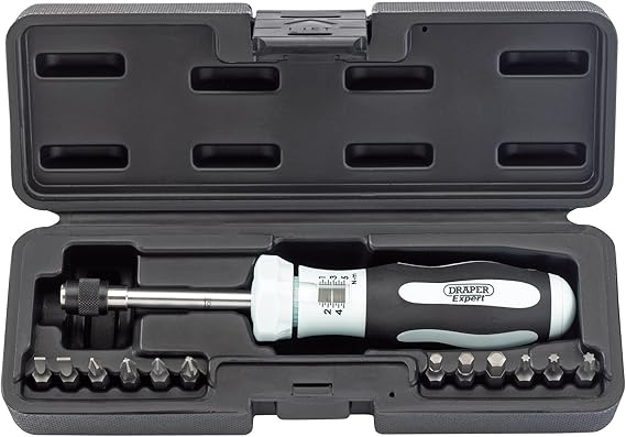 Draper Expert 13 Piece Torque Screwdriver Set | Torx Screwdriver Kit | Adjustable Torque Socket Set 1-5 Nm | Soft-Grip Ergonomic Handle | 75170