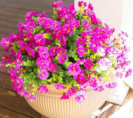 Artificial Flowers for Decoration, No Fade Resistant Plants, Flowers for Spring Summer Decoration Home Garden Window Box Farmhouse Wedding Party Decor (Fuchsia)