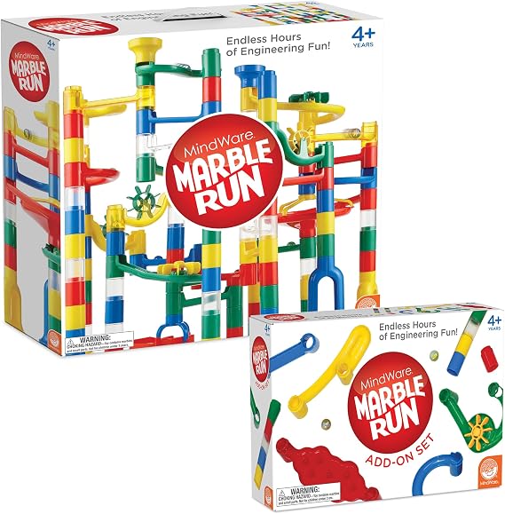 MindWare Marble Run and Add-on Set - 120+ Piece Building Set for Kids Plus Over 20 Marbles