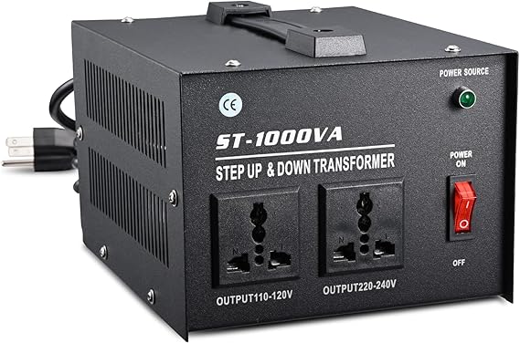 1000 Watt Voltage Transformer- Step Up and Down- Circuit Breaker Protection Universal Dual Output Step Up & Step Down Power Transformer 110V to 220V/220V to 110V | Circuit Breaker Protection, Step Up and Down Transformer, Conversion Between 110/120V/220V/240V, Power Cord, CE Certified