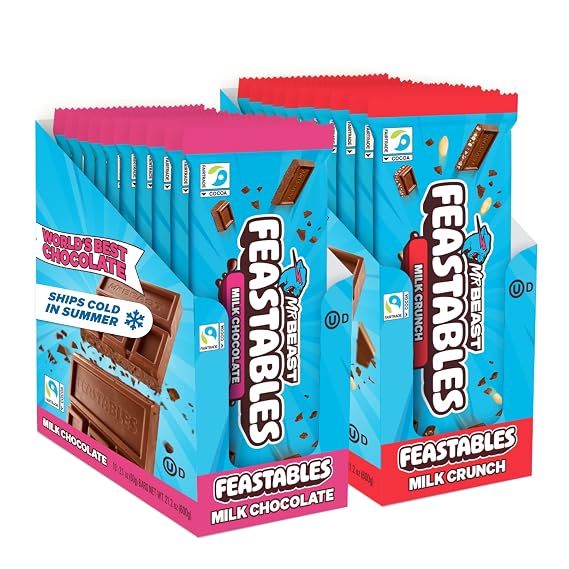 MrBeast Feastables Milk Chocolate Combo Pack, 20 Count, King Size, 2.1oz