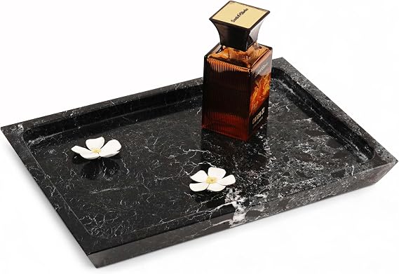 Radicaln Mable Serving Tray 12" Inches Black Handmade Rectangle Cafeteria Trays for Kitchen Countertop Ideal Food and Serving Dishes, Serving Platter for Party Supplies