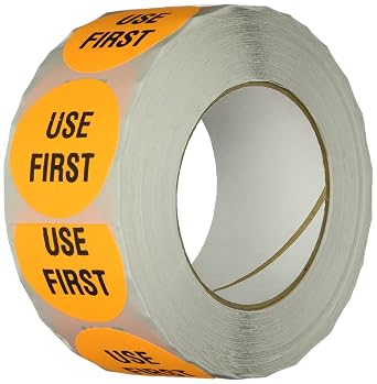 TapeCase, INVLBL-039, Use First Inventory Label, Circular Adhesive Label, Orange, 2 in, 1000 Packs, 1 Count