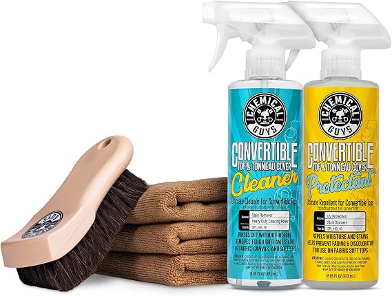 Chemical Guys HOL_995 Ultimate Convertible Top Care Kit With ACC_S95 Long Bristle Horse Hair & 3 Workhorse Microfiber Towels Works on Vinyl, Fabric, Canvas, Textile, and Synthetic Soft Tops, 6 Items
