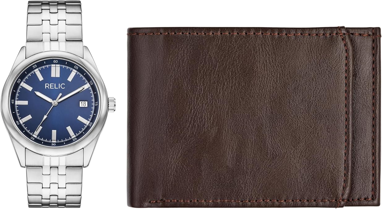 RELIC by Fossil Mens Set Three-Hand Date Silver-Tone Watch