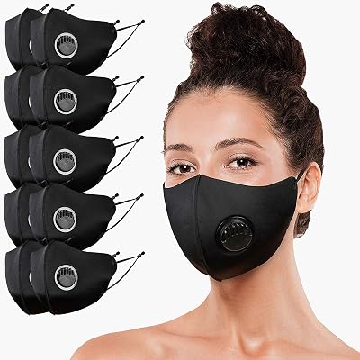 Pack of 10 Face Mask Protective with Breathing Valve Filter, Washable, Reusable, Lightweight, Face Bandanas for Daily Wear, Men, Women, Teens, Outdoor, Cycling
