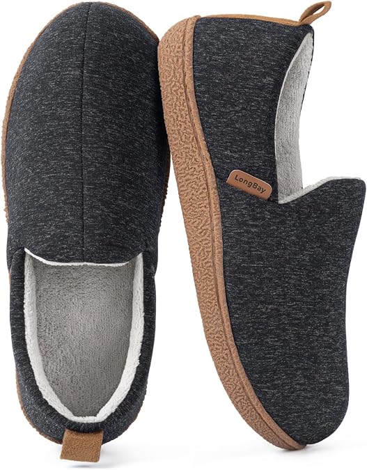 LongBay Women's Slippers Memory Foam Cozy House Shoes for Indoor Outdoor | Brushed Jersey Upper, Coral Fleece Lining, Non-Slip Rubber Sole, Bedroom Living Room Use, Year-Round Wear, Gift Giving