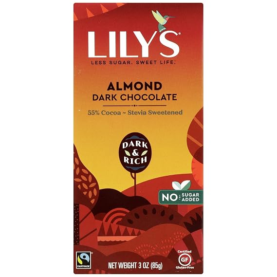 Lily's Sweets, Almond Dark Chocolate Bar, 3 Ounce