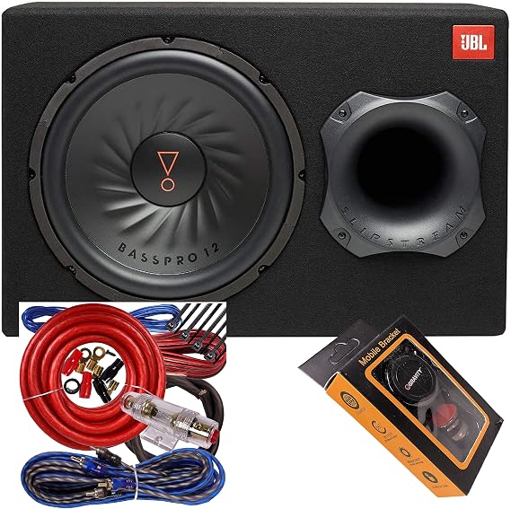 JBL SUBBP12AM - 450 Watts (150W RMS) 12 Amplified 12 in. Ported Subwoofer with Sub Level Control and Distortion Free Bass with Gravity Magnet Phone Holder Bundle