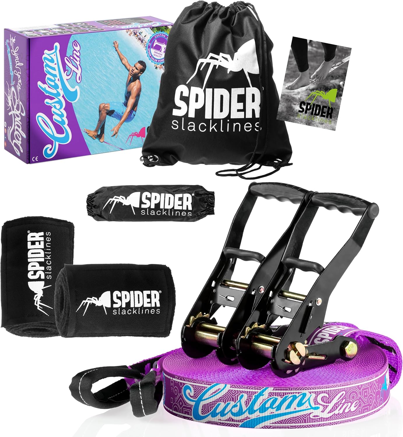 TKSA4 - Kit Slackline Custom for Beginners and Experienced Slackliners - Complete webbing Set - Length 30m with 2xRatchets