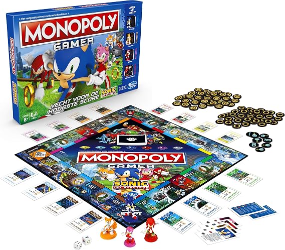 Monopoly Gamer Sonic The Hedgehog Edition Board Game for Kids Ages 8 & Up; Sonic Video Gamer Themed Board Game
