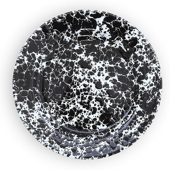 Enamelware Flat Salad Plate, 8 inch, Black/White Splatter (Set of 4)