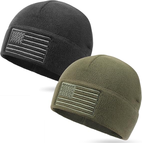 OUTDOOR SHAPING American Flag Fleece Beanie with Embroidered Patch Hat