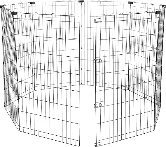 Amazon Basics - Octagonal Foldable Metal Dog and Pet Exercise Playpen - Without door - 42-inch (107-cm), Black