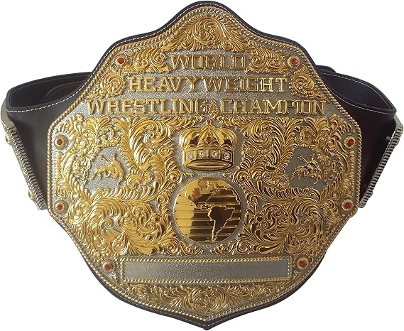Fandu Belts Big Gold Adult Replica Real Leather Dual Plate Wrestling Championship Belt Title 8mm Thick 6.8lbs Trophy