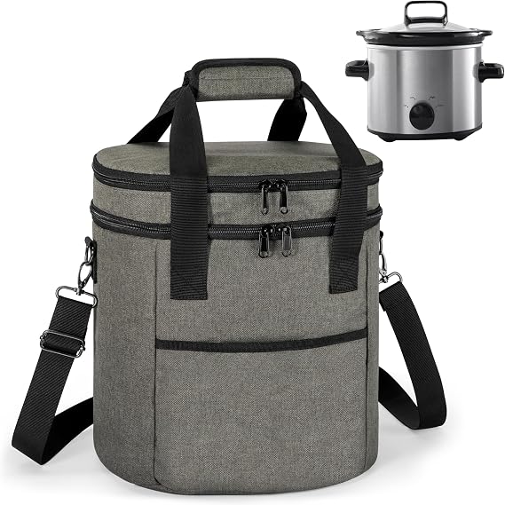 LUXJA Oval Insulated Slow Cooker Carrying Bag Compatible with 3 Quart Crock-Pot, Double Layer Carrier Bag with Lid Straps for 3 Quart Slow Cooker (Bag Only), Gray