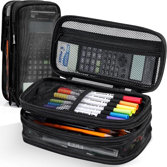 Zannaki Mesh Large Pencil Case,Expandable Pencil Bag with Large Compartments,Big Capacity Pencil Pouch Organizer with Zipper, Portable Stationery Pen Bag,Deformable School Supplies For Teen Girls Boys