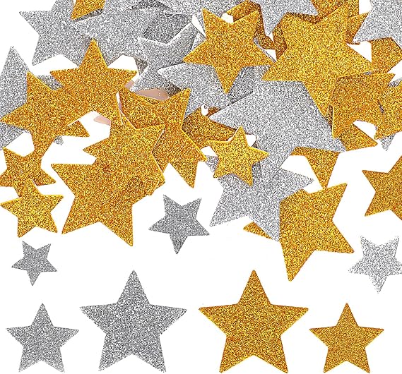 200 PCS Glitter Foam Stickers, Gold Silver Foam Star Stickers Self Adhesive Glitter Foams Sticker, Gold Star Sticker Large Decals Decorations Supplies for Scrapbooks, Crafts and Cards