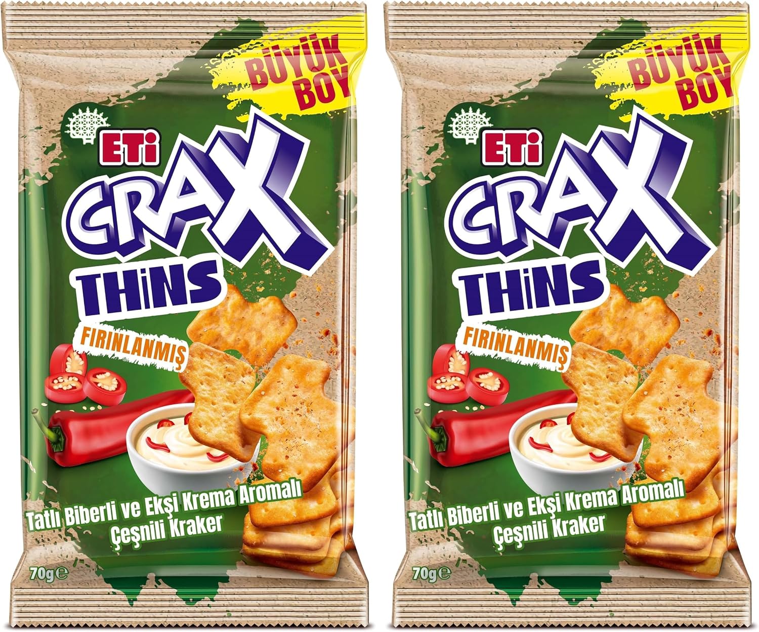Eti Crax Thins Tatlı Biberli Ekşi Kremalı Kraker 70 g (2 paketi)