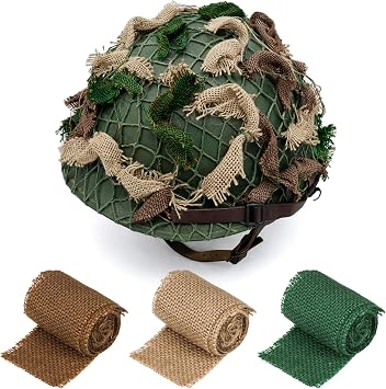 WW2 Paratrooper Helmet Net Replica Camouflage Camo Net US German Paratroopers Outdoor Linen Strip Iron (Helmet Not Included), Medium Size