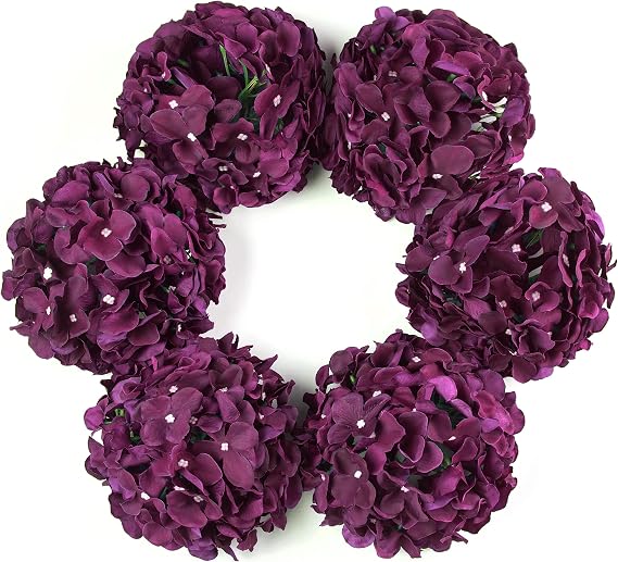 DuHouse Artificial Silk Hydrangea Flower Heads Fake Hydrangeas 6Pcs(Plum)