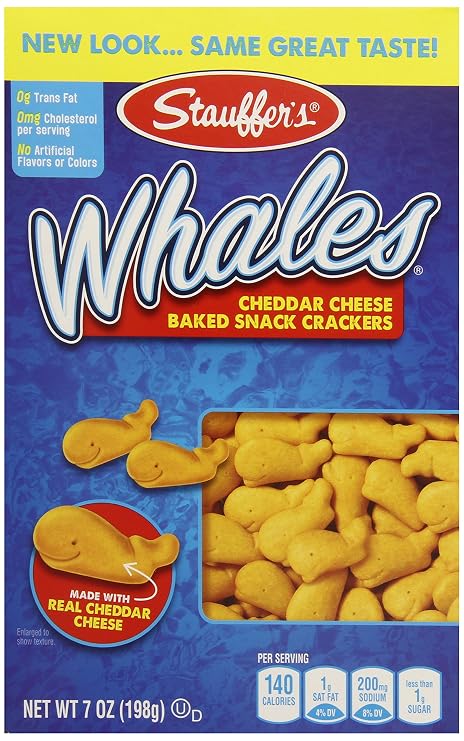 Stauffer's Whales Snack Crackers, Baked Cheddar, 7 Ounce