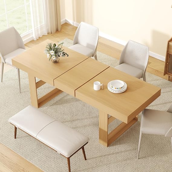 Extendable Dining Room Table for 6-10, 70.9"-78.7" Long Kitchen Table with Thick Tabletop, Space Saving Modern Dinner Table with Solid Wood Legs for Kitchen Dining Living Room, Oak