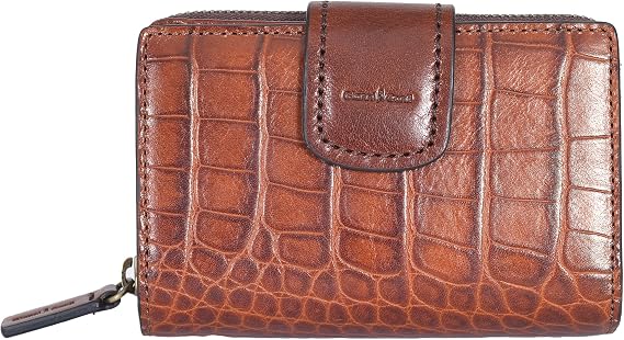 Gianni Conti RFID Leather Purse Wallet for Women – Made in Italy, Medium Zip Around, Deep Tan, Stamped Croc Design, 9 Card Slots, Gift Boxed