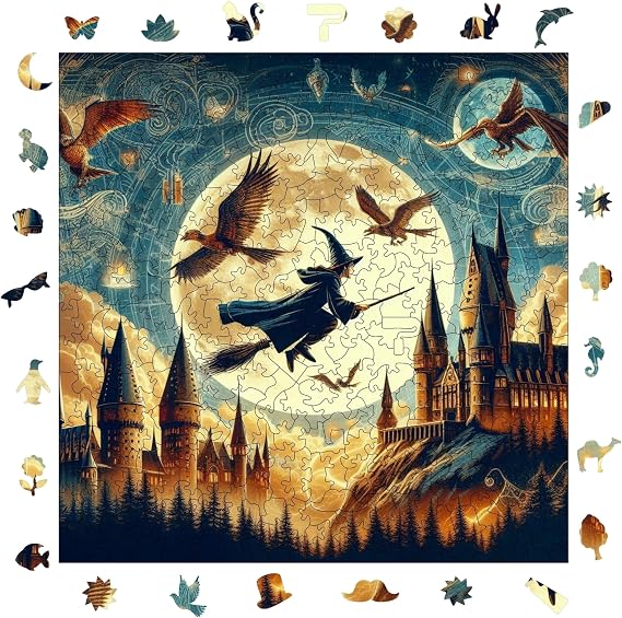 Ahşap Puzzle Yetişkin - Sihirbaz ve Büyü Okulu - 353 Parça, 29 x 29 cm - Yapıştırıcı Folyo Dahil - Benzersiz Şekilli Parçalar & Özel Figürler - S1-07