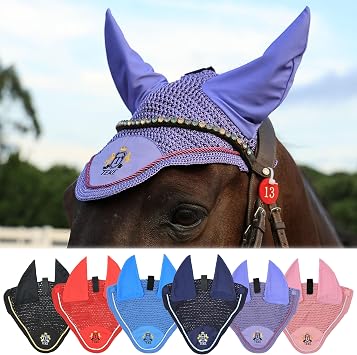 T TEKE Gorgeous Horse Ear Bonnet, 68% Viscose + 32% Acrylic Hand Crocheted mesh with Stylish Piping, Spandex Ears
