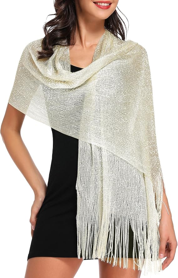 vimate Sparkling Metallic Shawls and Wraps for Evening Party/Wedding/Formal Dresses (With Free Buckle)
