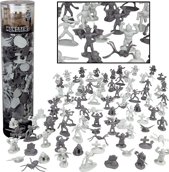 Monster Action Figure Set- 100pc Horror Toy Figure - from Dracula to Frankenstein to Giant Spiders- Perfect for Cake Toppers, Party Favors, Decorations, RPG Role Playing Games - Fully Paintable | Includes Dracula, Frankenstein, Giant Spiders & More- Halloween Party Favors, Decorations, Role Playing Games-Fully Paintable