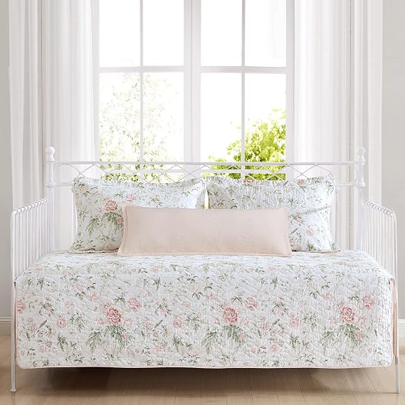 Laura Ashley - Daybed Set, Lightweight Bedding with Matching Shams & Pillow Cover, Lightweight for All Seasons, Coquette Room Decor (Breezy Floral Pink, Daybed)