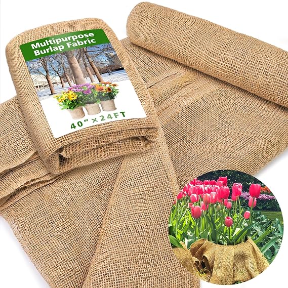 40" x 24 Feet Burlap Tree Wrap Winter Gardening Burlap Fabric Natural Jute Blanket for Yard Outdoor Wedding Table Center Pieces Decoration Rustic Party Decor