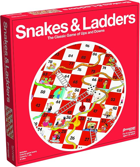 Pressman Snakes & Ladders Game, 2-4 Players, Ages 4 & Up, 5"