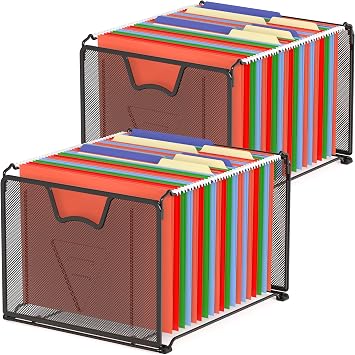 Simple Houseware Mesh Hanging File Folder Organizer 15.25" D x 12.75" W , 2 Packs, Black