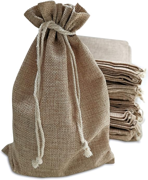 Supply Friend Burlap Bags 7x10 Inch | Drawstring Rustic Gift Bags Bulk Pack | For Mugs Mason Jars Wedding Birthday Party Favor Christmas Holiday Gift Wrap Treat Pouches DIY | Brown Close Weave