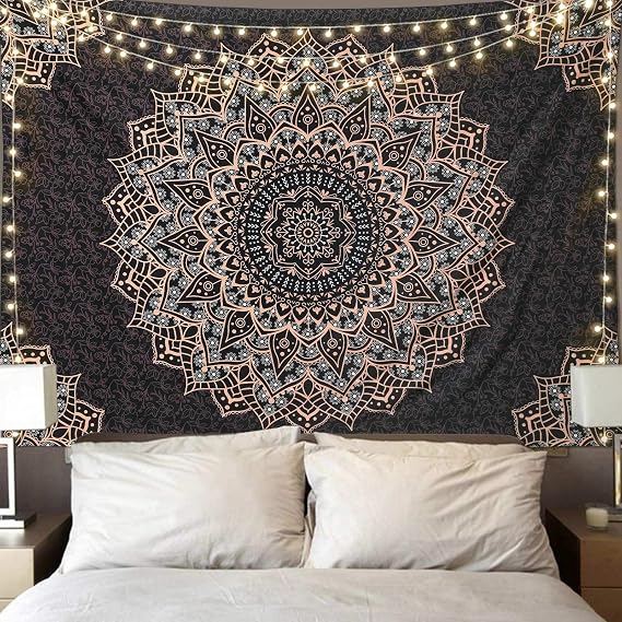 Black Mandala Tapestry Wall Hanging Psychedelic Wall Tapestry Aesthetic Indian Hippie Wall Decor Bohemian Wall Art Boho Home Decoration for Bedroom,Living Room,Dorm